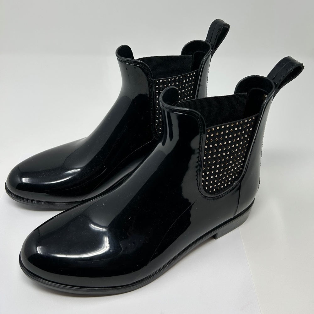 Bolvaint Paris Chelsea Ankle Black Studded Rain Boots Size 38 Spring ~ Outdoor!